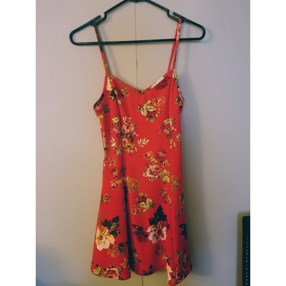 Red floral mini dress size L